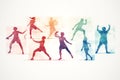 Joy movement group silhouettes dancing disco fun people colourful party set shadow design