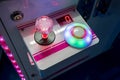 Joy stick panel for arcade game controller. Selective focus on i