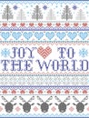 Joy to the World Christmas pattern with Scandinavian Nordic festive winter pastern in cross stitch with heart, snowflake in colour Royalty Free Stock Photo