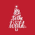 Joy to the world inspirational Christmas greeting card with lettering and Christmas tree. Trendy Christmas and New Year print for