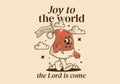 Joy to the world the Lord is come. Mascot character illustration of walking Christmas hat