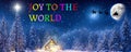 Joy to the world - A winter wonderland Christmas scene, with a log cabin, Santa\'s slay, north star and reindeer silhouette