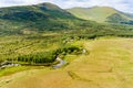 Joyce\'s river winding down below in Connemara region in Ireland. Scenic Irish countryside landscape Royalty Free Stock Photo