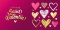 Joyeuse Saint Valentin French golden lettering - Happy Valentines Day with doodle sketch heart Royalty Free Stock Photo