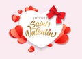 Joyeuse Saint Valentin red paper heart and golden lettering Royalty Free Stock Photo