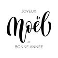 Joyeux Noel et Bonne Annee French Merry Christmas and Happy New Year hand drawn calligraphy modern text for greeting card. Vector Royalty Free Stock Photo