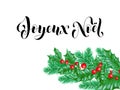 Joyeux Noel French Merry Christmas calligraphy font on white premium background for winter Xmas holiday design template. Vector Ch
