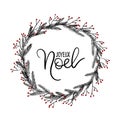 Joyeux Noel Hand Lettering Greeting Card. Christmas Wreath Royalty Free Stock Photo