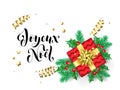 Joyeux Noel Merry Christmas French trendy quote calligraphy on white premium background for winter holiday design template. Vector Royalty Free Stock Photo