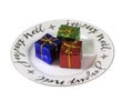 Joyeux noel plate with sparkling gift boxes