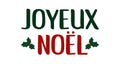 Joyeux Noel quote in French as logo or header. Translated Merry Christmas. Celebration Lettering for poster, card