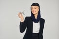 joyful arabian airlines stewardess in elegant Royalty Free Stock Photo