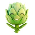 Joyful artichoke character with arms and closed eyes