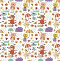 Joyful autumn seamless pattern with cute animal Royalty Free Stock Photo