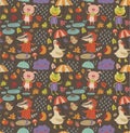 Joyful autumn seamless pattern with cute characters