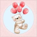 Joyful baby bear and balloons