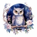 Joyful Baby Owl Perched in Moonlit Forest with Nocturnal Blooms AI Generated