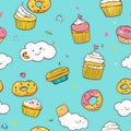 A joyful bakery world pattern with cupcakes that dance, pancakes flipping themselves, and Royalty Free Stock Photo