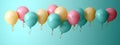 Joyful balloon bunch on mint Space for text in banner