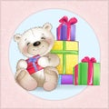 Joyful bear and many gifts