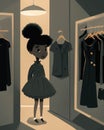 A joyful black girl trying on a n outfit in a chic dressing room.. AI generation