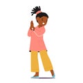 Joyful Black Little Girl Character Claps Her Hands With Glee, Her Eyes Sparkling With Delight, Vector Illustration