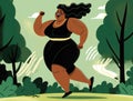 A joyful black woman running in a park smiling widely at her dramatic weight loss.. AI generation