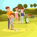 Father Teaching Son Playing Golf, Family Watching Royalty Free Stock Photo