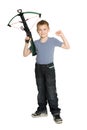 Joyful boy holding a crossbow Royalty Free Stock Photo