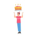 Joyful Boy in Party Hat with Festive Cake over his Head, Happy Person with Holiday Symbol, Happy Birthday Concept Royalty Free Stock Photo