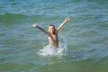 A joyful boy swims in the sea. Activity, health, relaxation at the resort