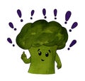 Joyful broccoli surrounded by purple exclamation marks