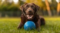 The Labrador with Blue Ball.AI generated image Royalty Free Stock Photo