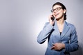 Joyful Brunette Business Lady Talking on Mobile Phone Royalty Free Stock Photo