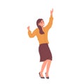Joyful business woman character celebrating success and victory feeling happy jumping in air