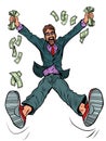 A joyful businessman with cash. Wealth lottery winnings bank income