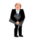 Joyful businessman hugs suitcase with money. Boss and case with