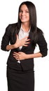 Joyful businesswoman holding hands on his chest Royalty Free Stock Photo