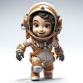 Joyful Cartoon Astronaut Child: Adorable Cosmic Adventure in a Miniature Space Suit with a Radiant Smile.