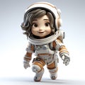 Joyful Cartoon Astronaut Child: Adorable Cosmic Adventure in a Miniature Space Suit with a Radiant Smile.