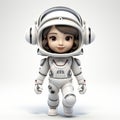 Joyful Cartoon Astronaut Child: Adorable Cosmic Adventure in a Miniature Space Suit with a Radiant Smile.