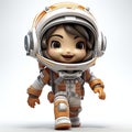 Joyful Cartoon Astronaut Child: Adorable Cosmic Adventure in a Miniature Space Suit with a Radiant Smile.