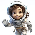 Joyful Cartoon Astronaut Child: Adorable Cosmic Adventure in a Miniature Space Suit with a Radiant Smile.