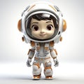 Joyful Cartoon Astronaut Child: Adorable Cosmic Adventure in a Miniature Space Suit with a Radiant Smile.