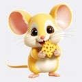 Joyful Cartoon Mouse Delighted with Cheese Snack