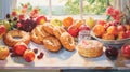 Joyful Celebration Of Nature: A Realistic Painting Of Pastries On A Windowsill