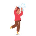 Joyful Child Blowing And Chasing Iridescent Soap Bubbles, Giggling As They Float Through The Air, Vector Illustration