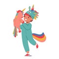 Joyful Child Character Wears A Unicorn Kigurumi Pajama, Immersed In Cozy Comfort And Whimsical Fantasy