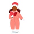 Joyful Child Character, Wrapped In A Warm Overalls and Santa Hat, Sings Heartwarming Christmas Carols