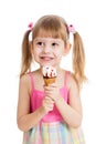 Joyful child girl with ice-cream isolated